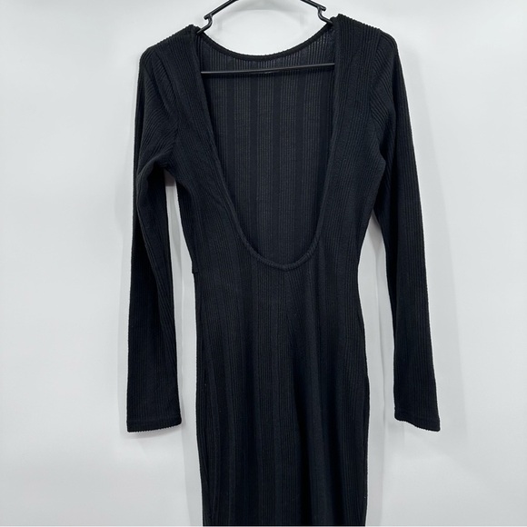 Shein Jumpsuit Women Medium NEW Black Ribbed Knit Long Sleeve Open Back Sxy - Picture 6 of 15